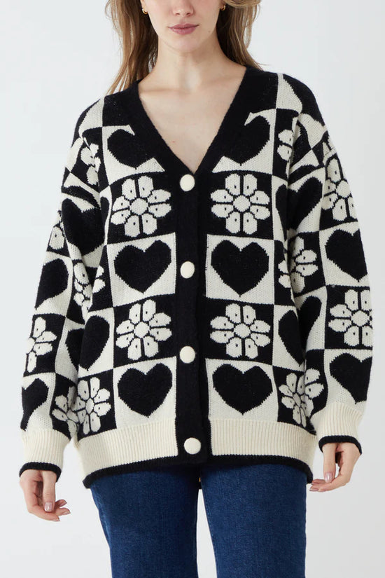 Heart And Flower Jacquard Cardigan