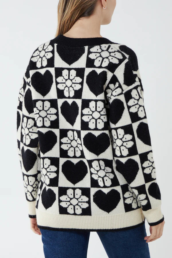 Heart And Flower Jacquard Cardigan