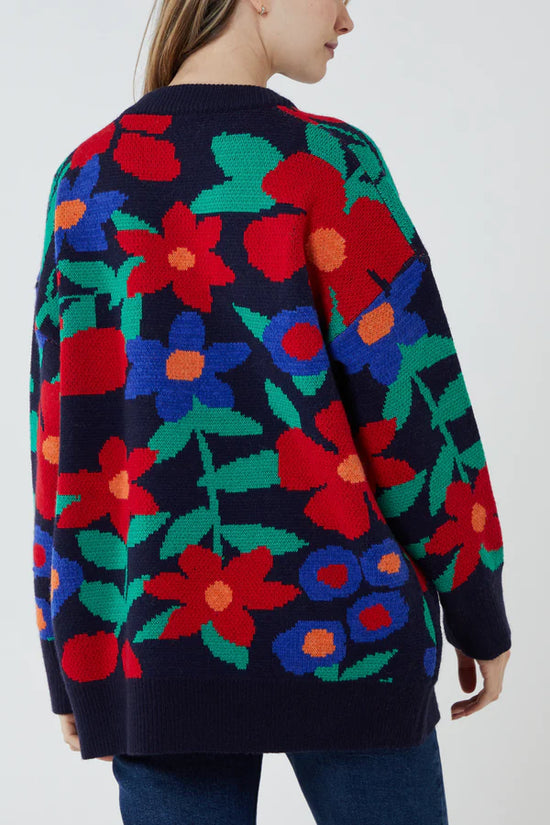 Multi Coloured Floral Jacquard Oversized Jumper